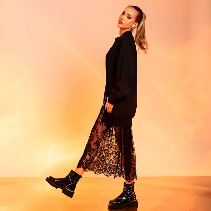 Hanorac Oversized cu Fusta Detasabila din Dantela Trendy si Comfortabil