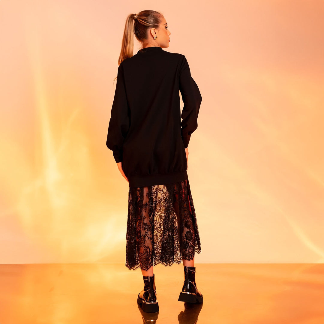 Hanorac Oversized cu Fusta Detasabila din Dantela Trendy si Comfortabil