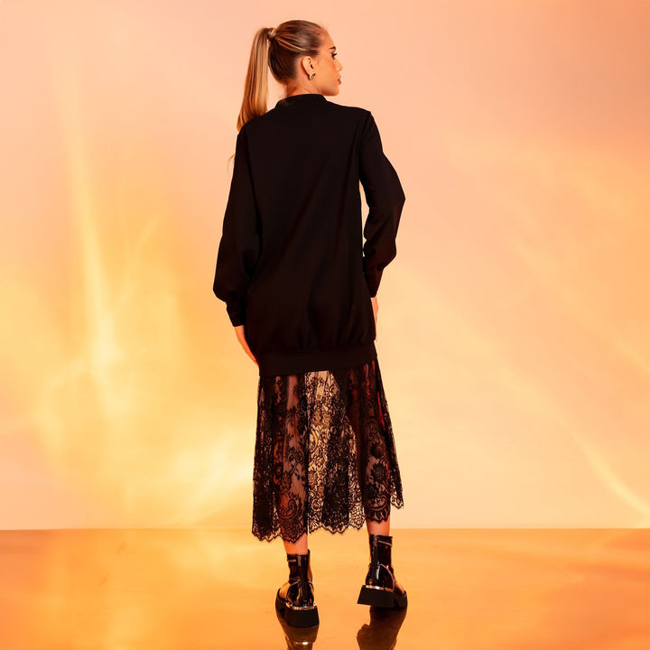 Hanorac Oversized cu Fusta Detasabila din Dantela Trendy si Comfortabil