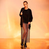 Hanorac long line oversized cu fusta detasabila din plasa decorata cu cristale Cult