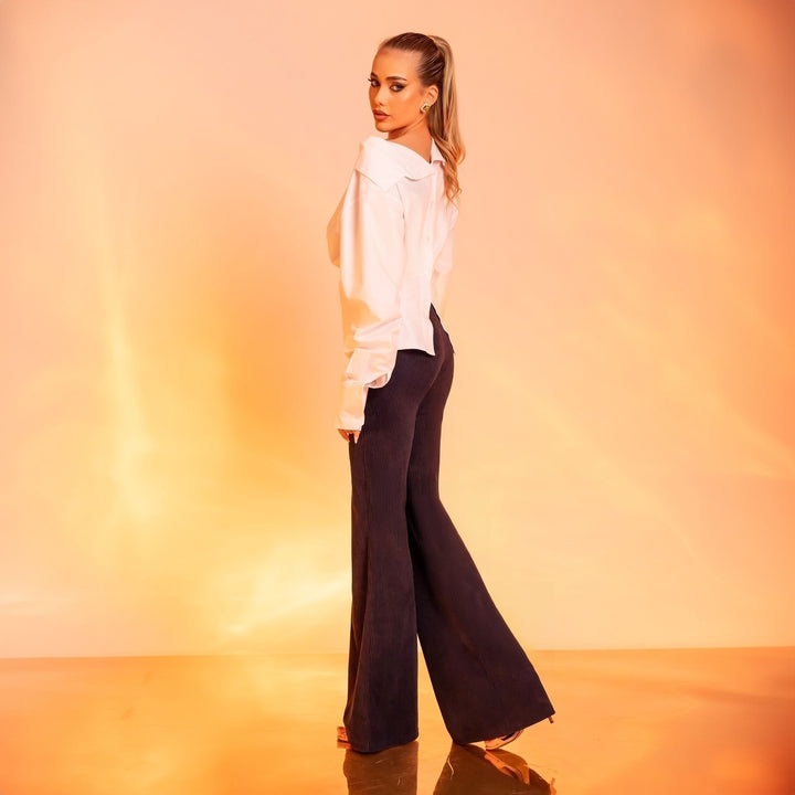 Pantaloni Evazati Bleumarin cu Funda  Raiat Elegant Carolina D
