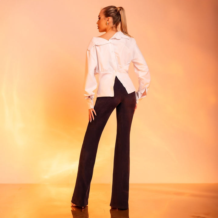 Pantaloni Evazati Bleumarin cu Funda  Raiat Elegant Carolina D