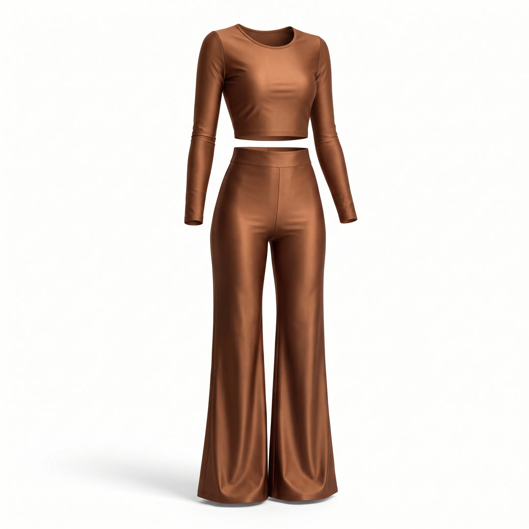 Pantaloni damă Lycra Premium cu talie înaltă, croială dreaptă, cupru