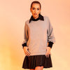 Rochie hanorac gri cu insertii tip camasa
