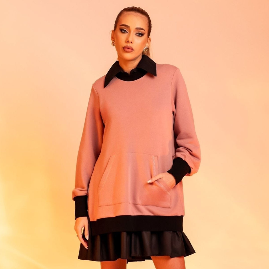 Rochie hanorac roz cu insertii tip camasa