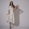 Rochie midi din in alb cu volane brodate