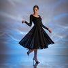 Rochie midi din tulle elastic negru cu fusta clos si spate transparent