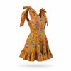 Rochie mini din material natural 100% cu fusta clos si  funde pe umeri
