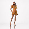 Rochie mini din material natural 100% cu fusta clos si  funde pe umeri