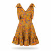 Rochie mini din material natural 100% cu fusta clos si  funde pe umeri