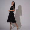 Rochie neagra cu spatele gol si bolero din dantela