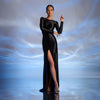 Rochie neagra lunga silk touch cu nasturi metalici pe spate