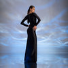 Rochie neagra lunga silk touch cu nasturi metalici pe spate