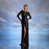 Rochie neagra lunga silk touch cu nasturi metalici pe spate