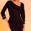 Rochie rafinata midi bleumarin cu perle Old Money Elegant și sofisticat