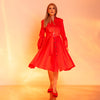 Rochie rosie tip camasa cu fusta midi cu pliuri 