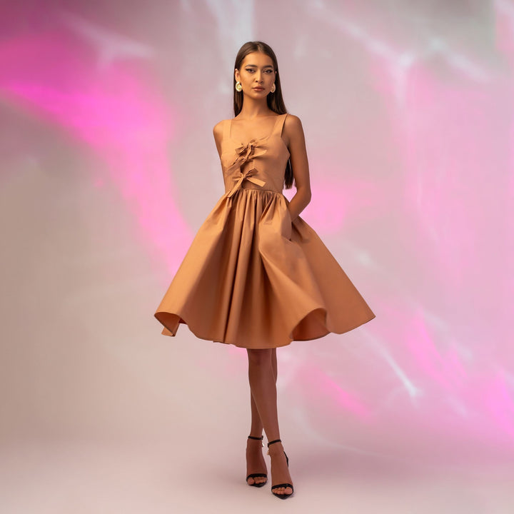 Rochie tip sarafan din poplin de bumbac crem