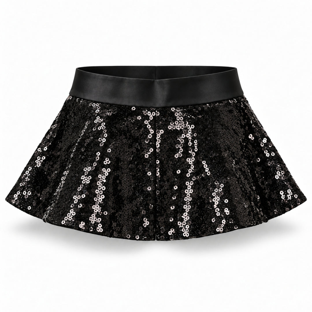 Rochie midi neagră din Lycra Premium 2 in 1 cu peplum detașabil din paiete