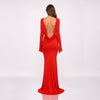 Rochie lungă corai din jersey premium cu spatele gol și drapaj – Red Luna, ediție limitată