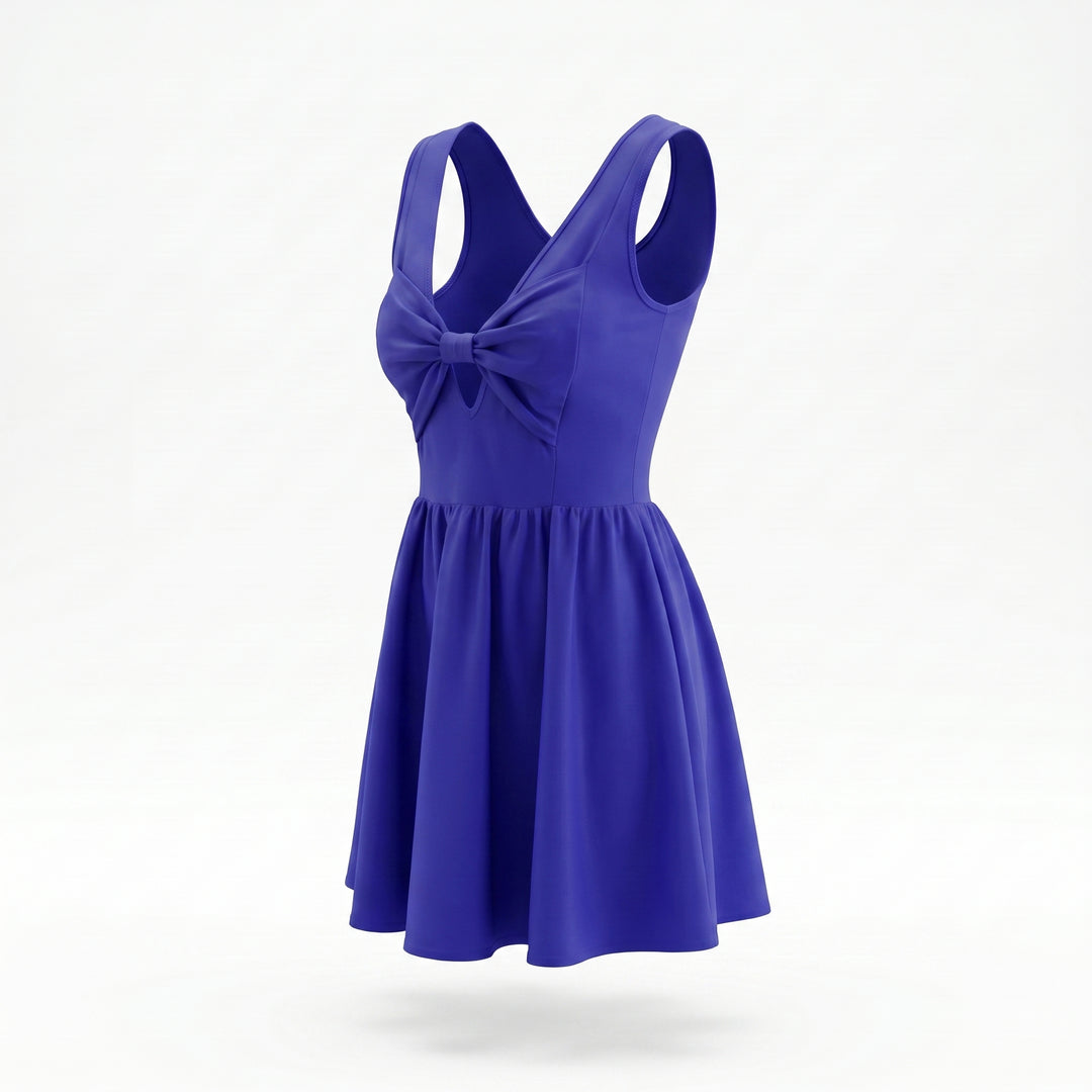 Rochie Mini elastica cu funda pe bust Albastru Electric cu Reflexii Violet