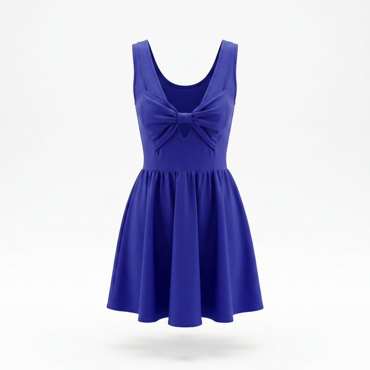 Rochie Mini elastica cu funda pe bust Albastru Electric cu Reflexii Violet