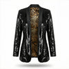 Sacou de dama long line din paiete cu revere din tafta