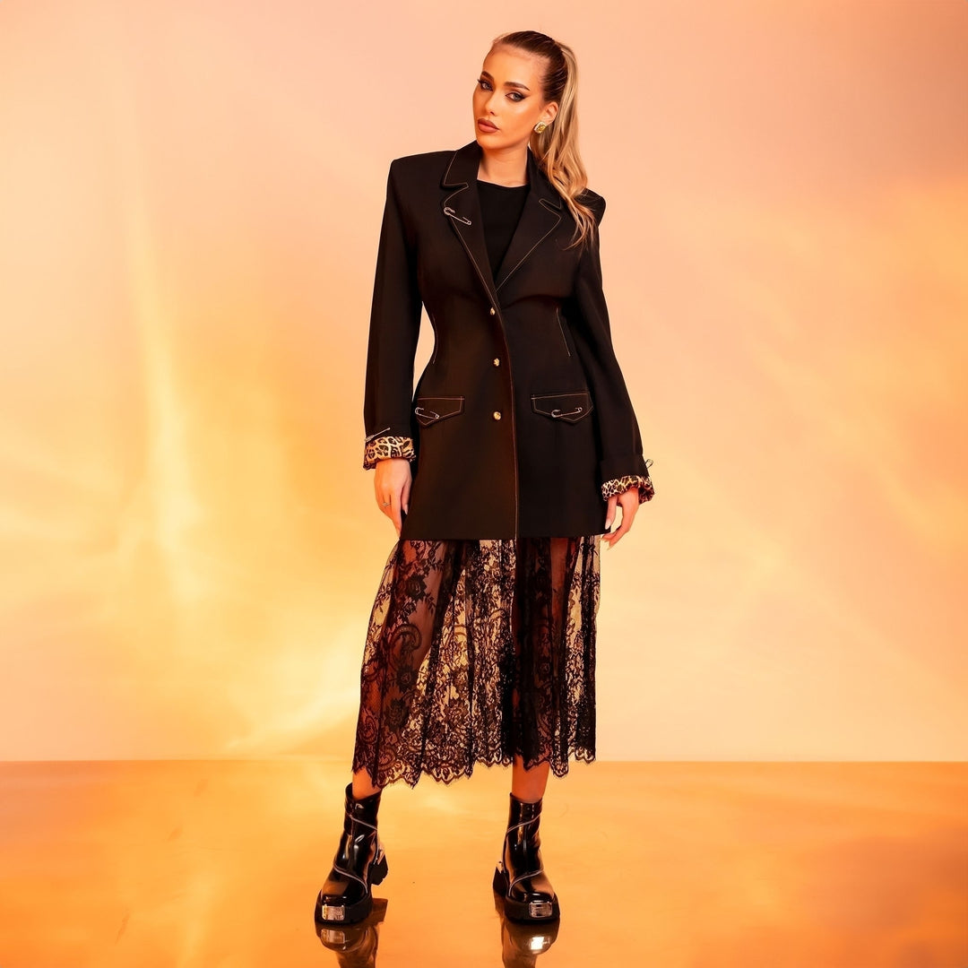 Sacou lung oversized cu fusta detasabila din dantela