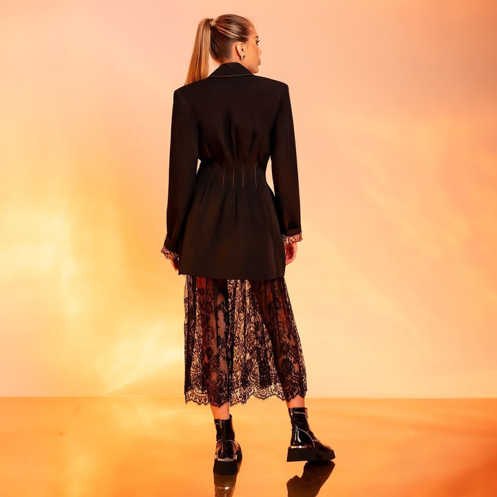 Sacou lung oversized cu fusta detasabila din dantela