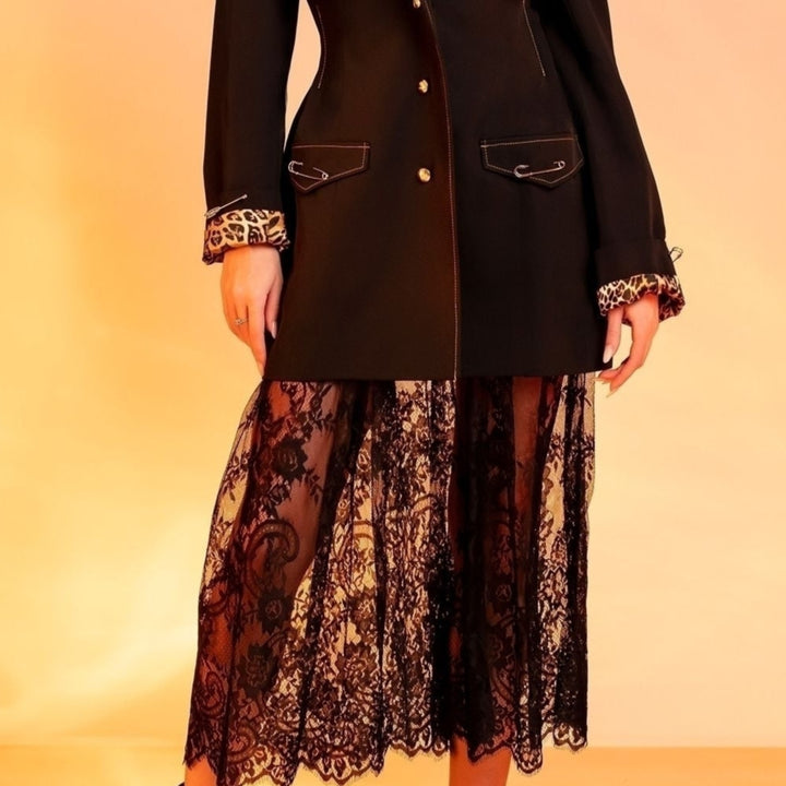 Sacou lung oversized cu fusta detasabila din dantela