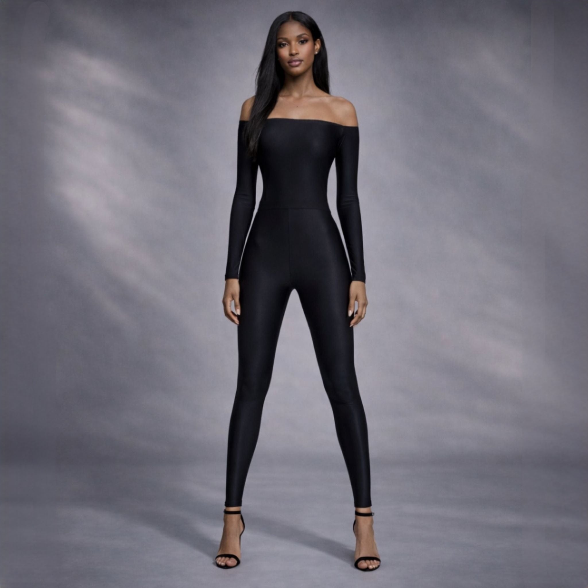 Salopeta din lycra contractoare neagra cu umerii goi Toffee