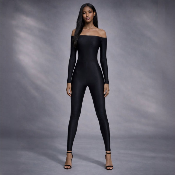 Salopeta din lycra contractoare neagra cu umerii goi Toffee