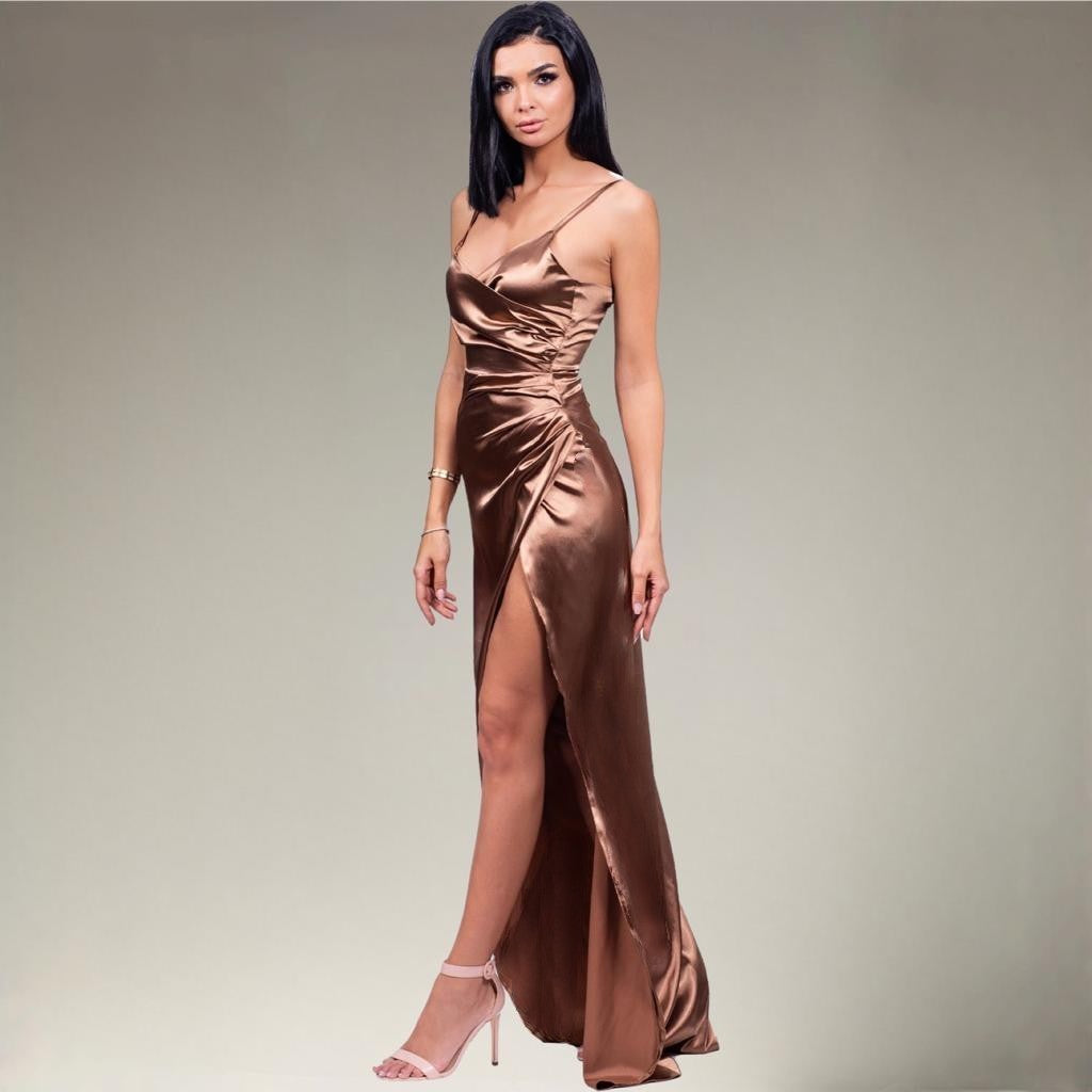 Rochie lunga din satin Be that girl Gold Edition