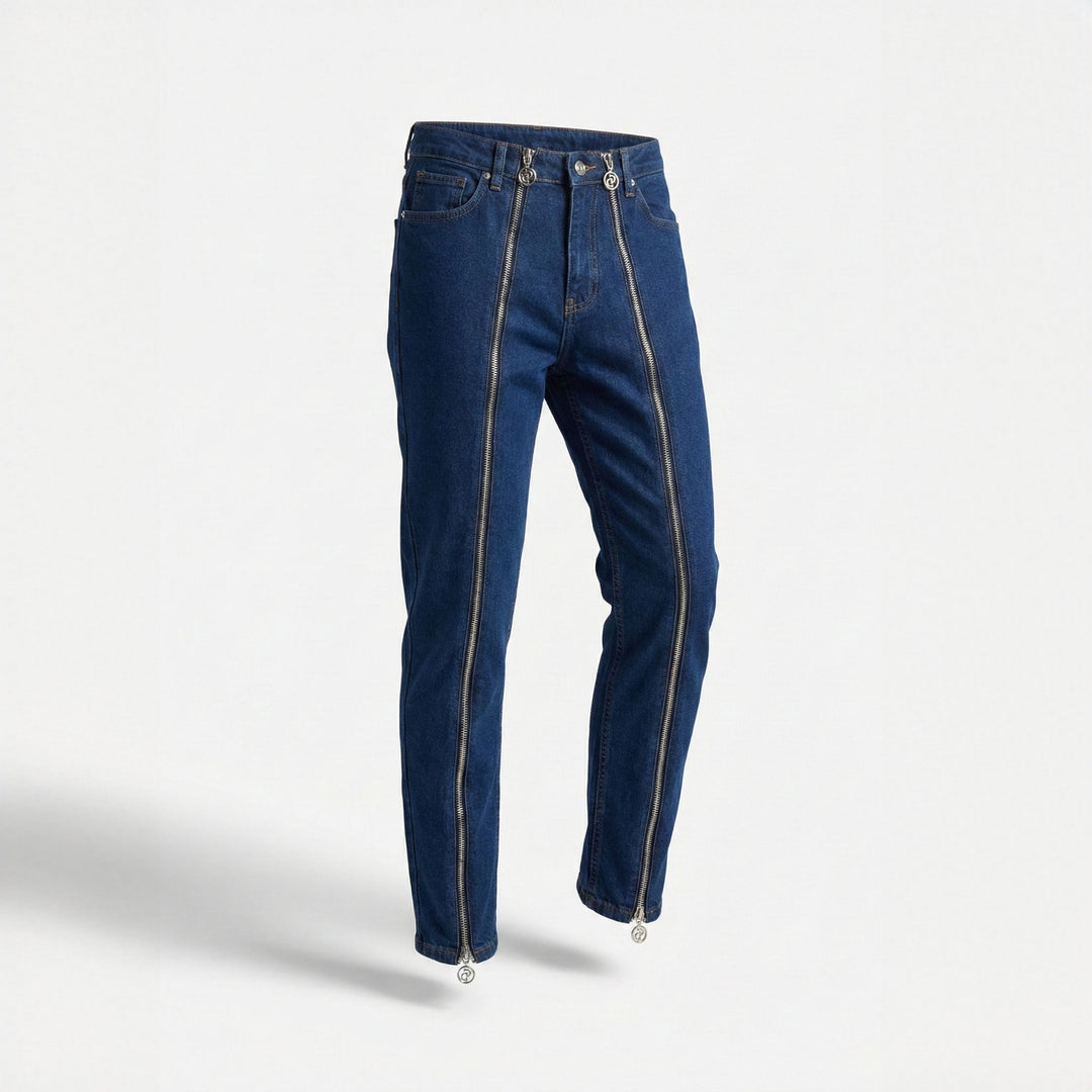 Blugi dama cu fermoare pe picioare No6 Dark Blue