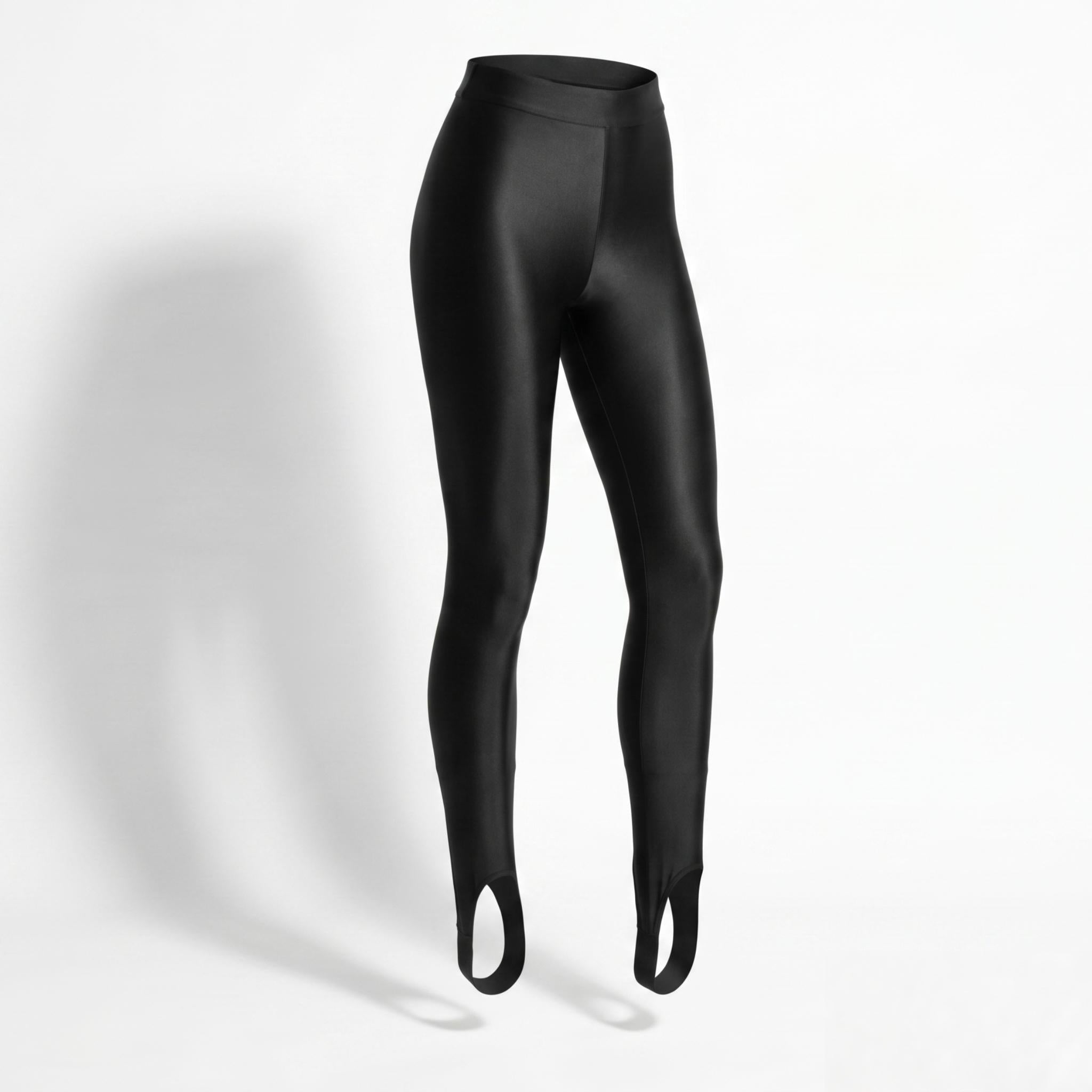 colanți negri cu talie înaltă și elastic sub talpă, din Lycra Premium cu efect modelator și finisaj ușor lucios.
