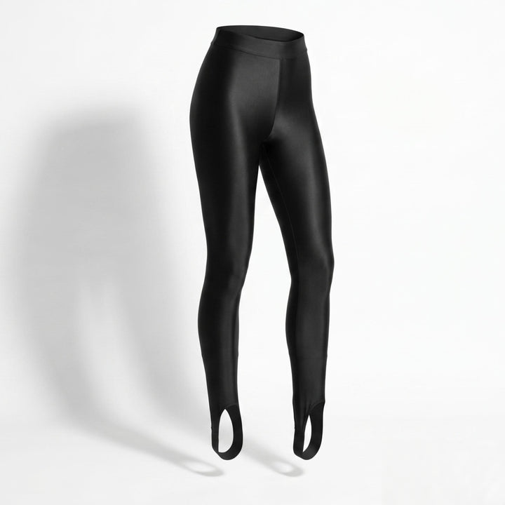 colanți negri cu talie înaltă și elastic sub talpă, din Lycra Premium cu efect modelator și finisaj ușor lucios.