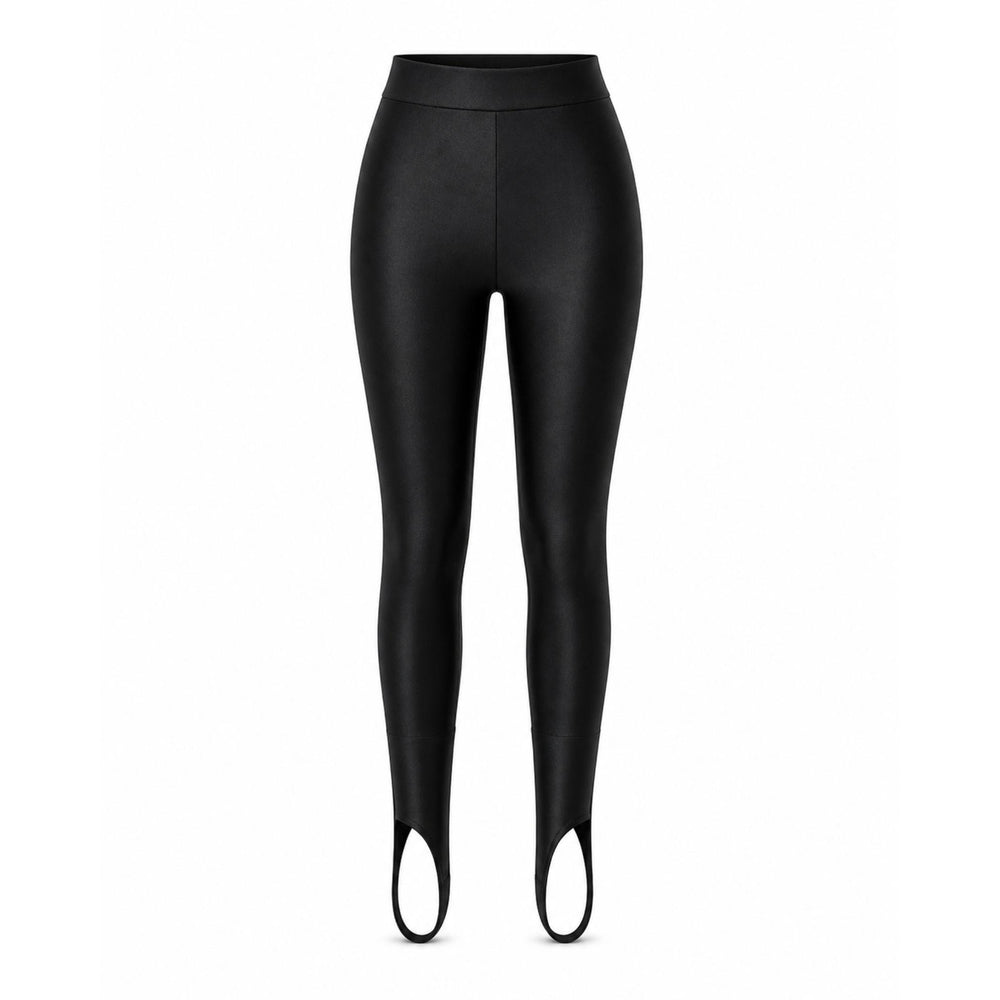 colanți negri cu talie înaltă și elastic sub talpă, din Lycra Premium cu efect modelator și finisaj ușor lucios.