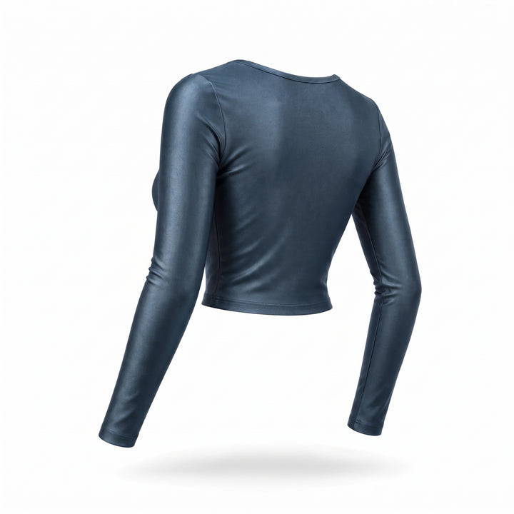 Crop Top Damă Lycra Premium Gri antracit, Mânecă Lungă