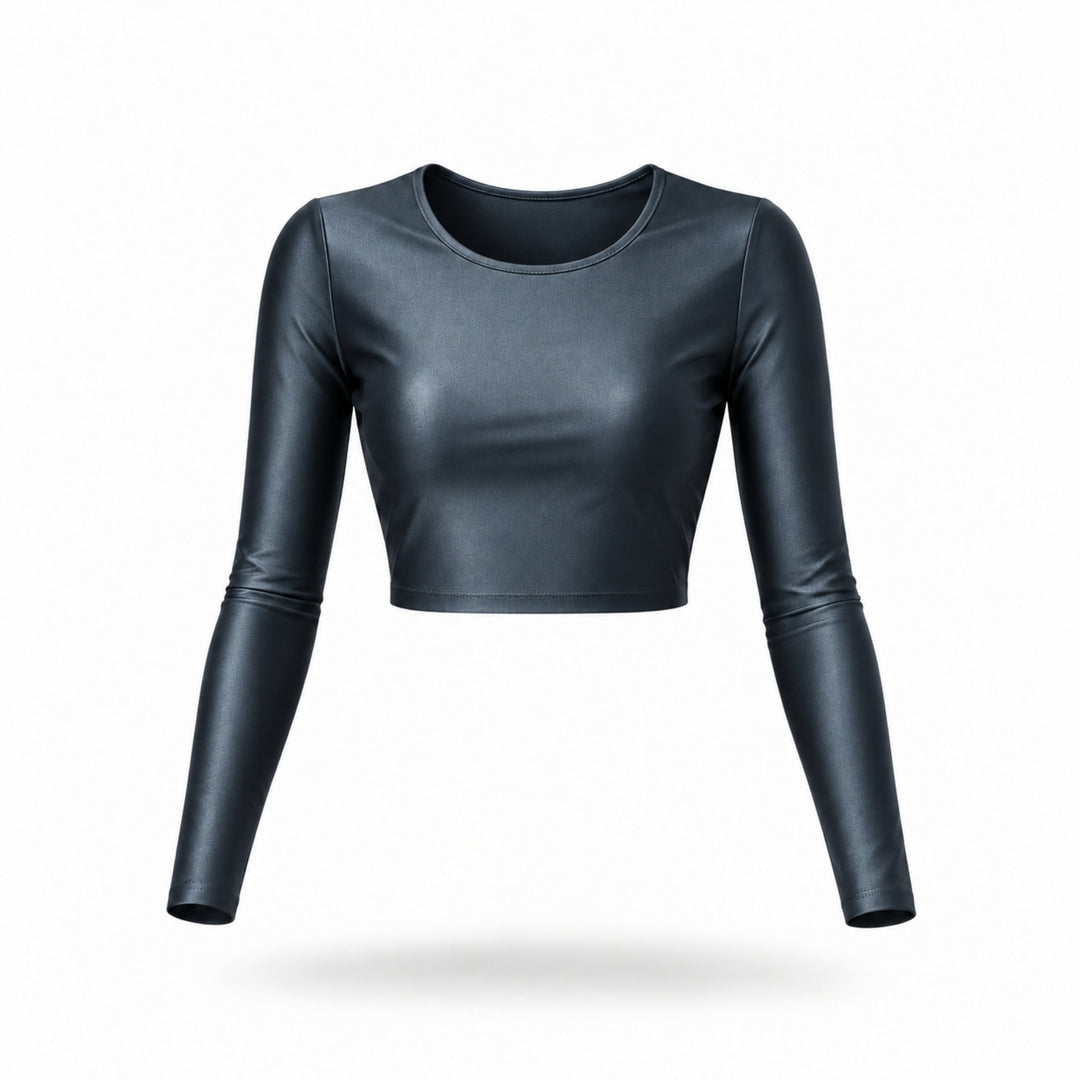 Crop Top Damă Lycra Premium Gri antracit, Mânecă Lungă