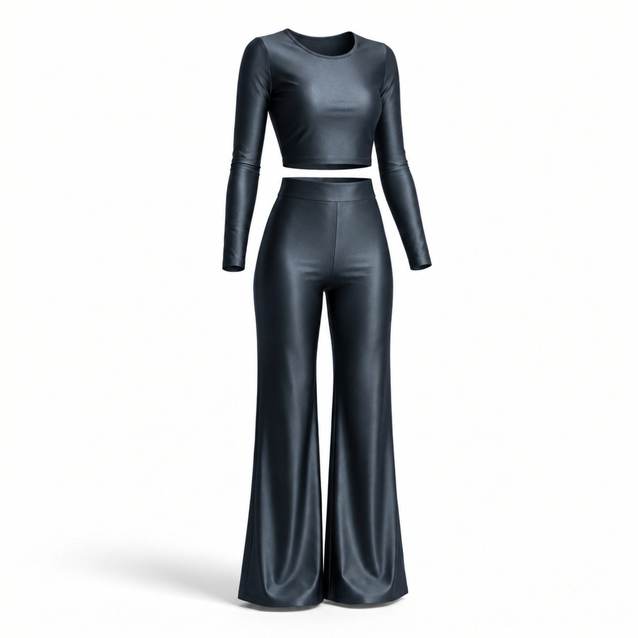 Crop Top Damă Lycra Premium Gri antracit, Mânecă Lungă
