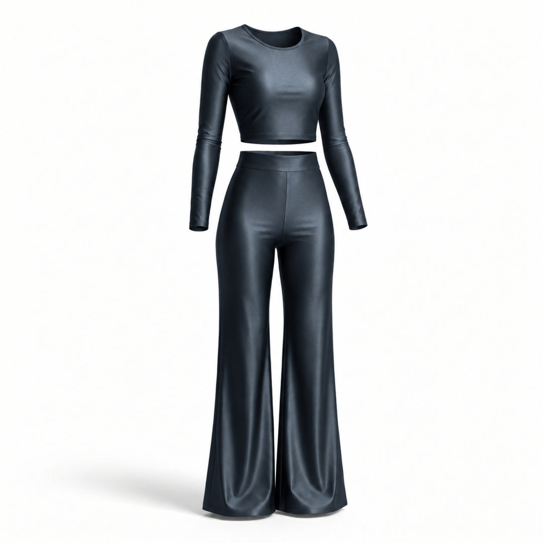 Crop Top Damă Lycra Premium Gri antracit, Mânecă Lungă
