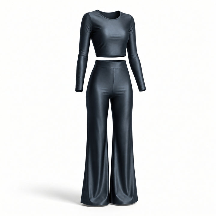 Crop Top Damă Lycra Premium Gri antracit, Mânecă Lungă