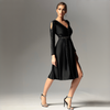 Carolina D: rochie neagra midi cu umeri goi si agrafe metalice