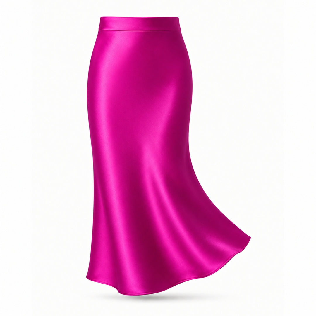 Fustă Midi Fucsia din Mătase Vegetală – Design Premium