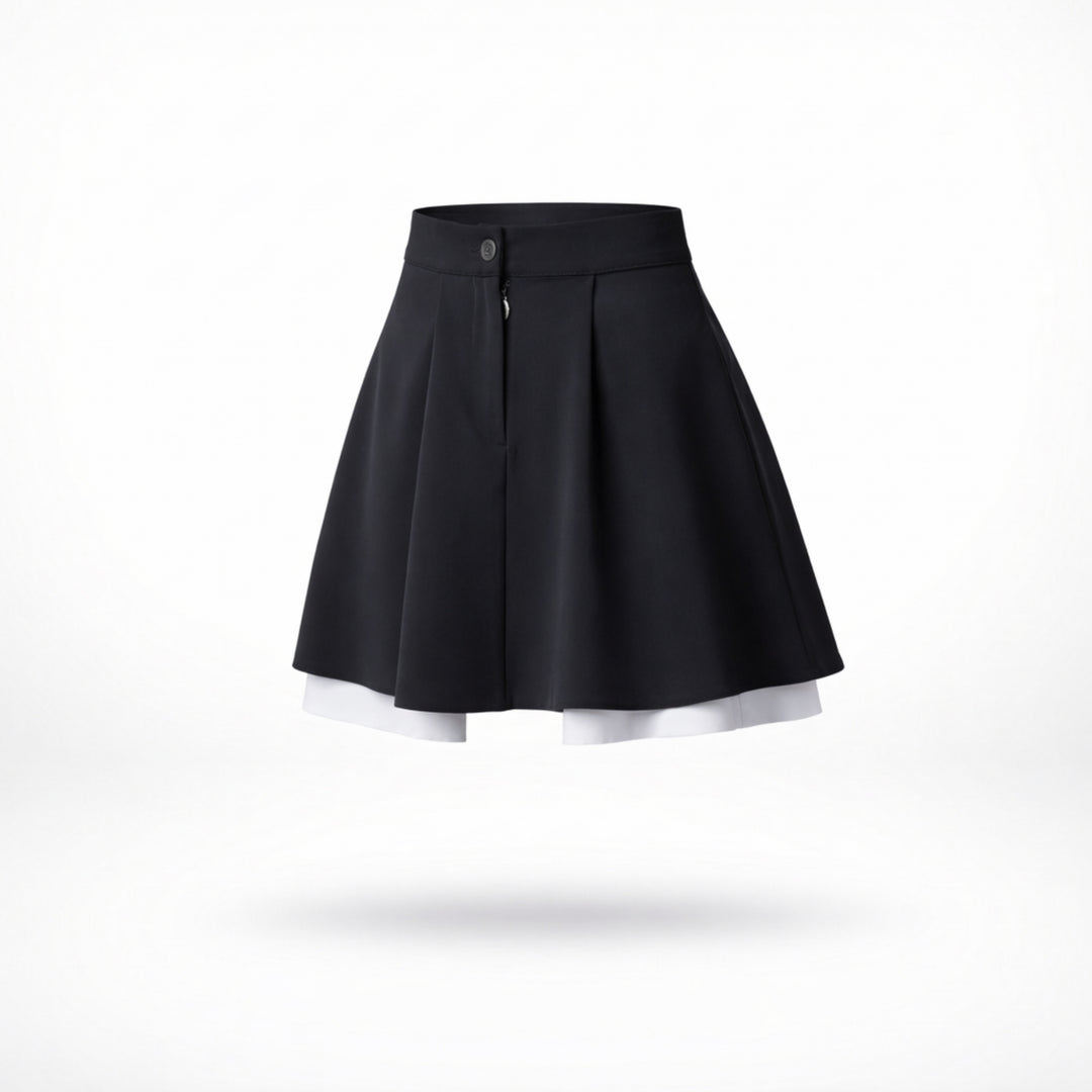 Fusta scurta neagra cu insertii din poplin Urban