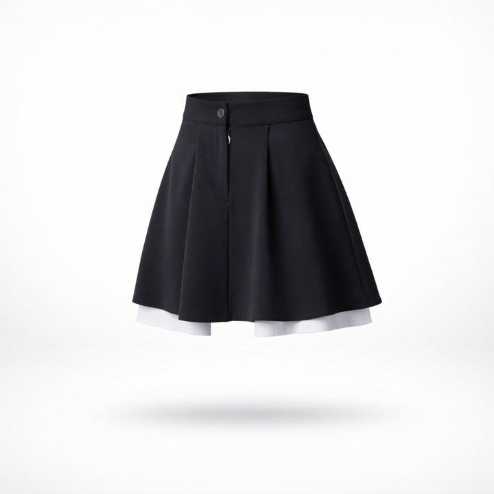 Fusta scurta neagra cu insertii din poplin Urban