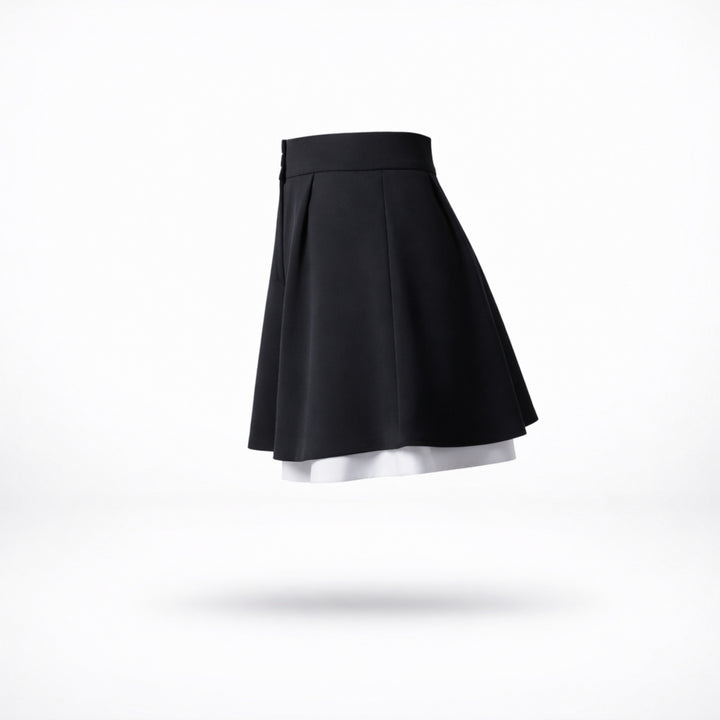 Fusta scurta neagra cu insertii din poplin Urban