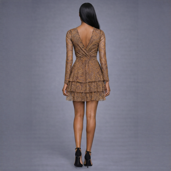 Rochie mini cu volane din tulle printat Paisley