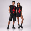 Rochie Tricou Oversized din Bumbac 100%, Design Fulger Decupat la Laser