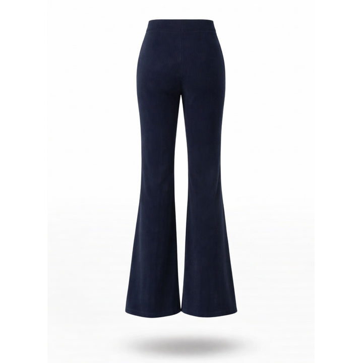 Pantaloni evazati cu funda in talie din raiat bleumarin