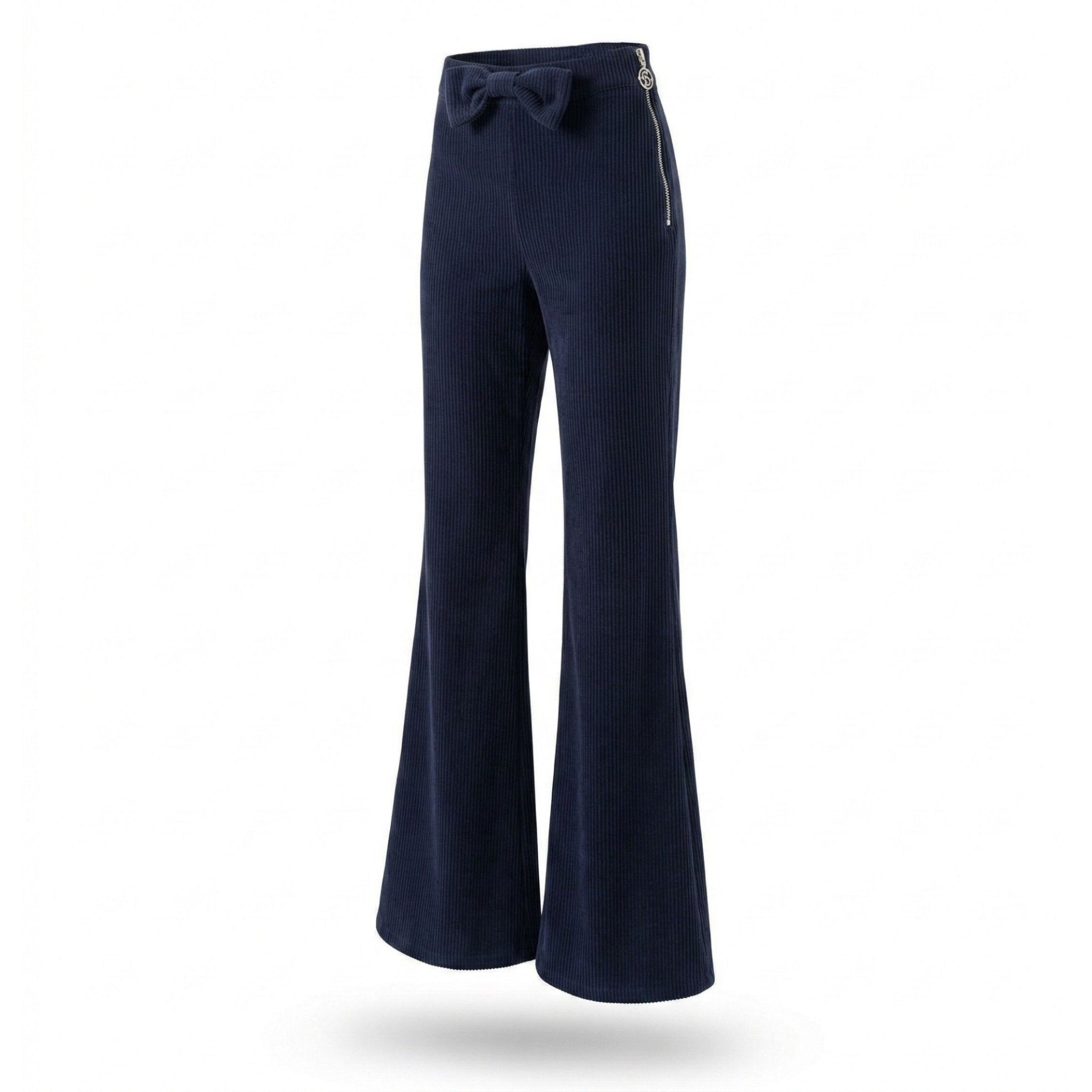 Pantaloni evazati cu funda in talie din raiat bleumarin